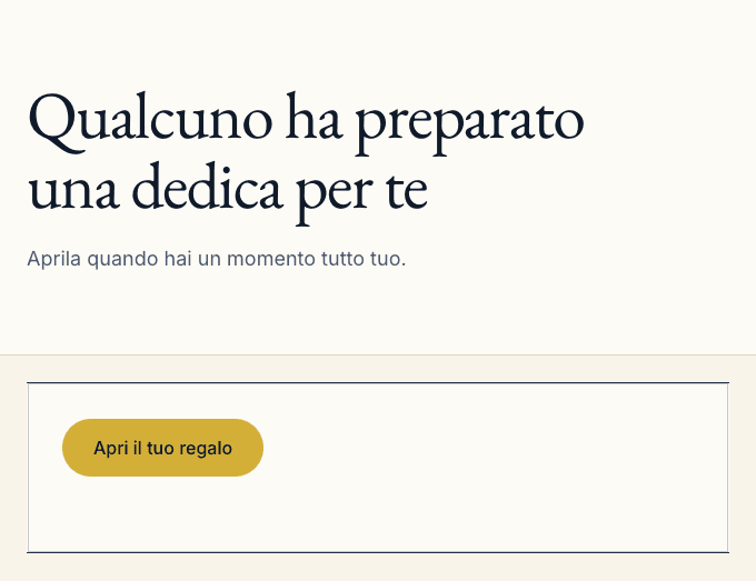 Pagina di invito reale: Qualcuno ha preparato una dedica per te. Apri il tuo regalo.