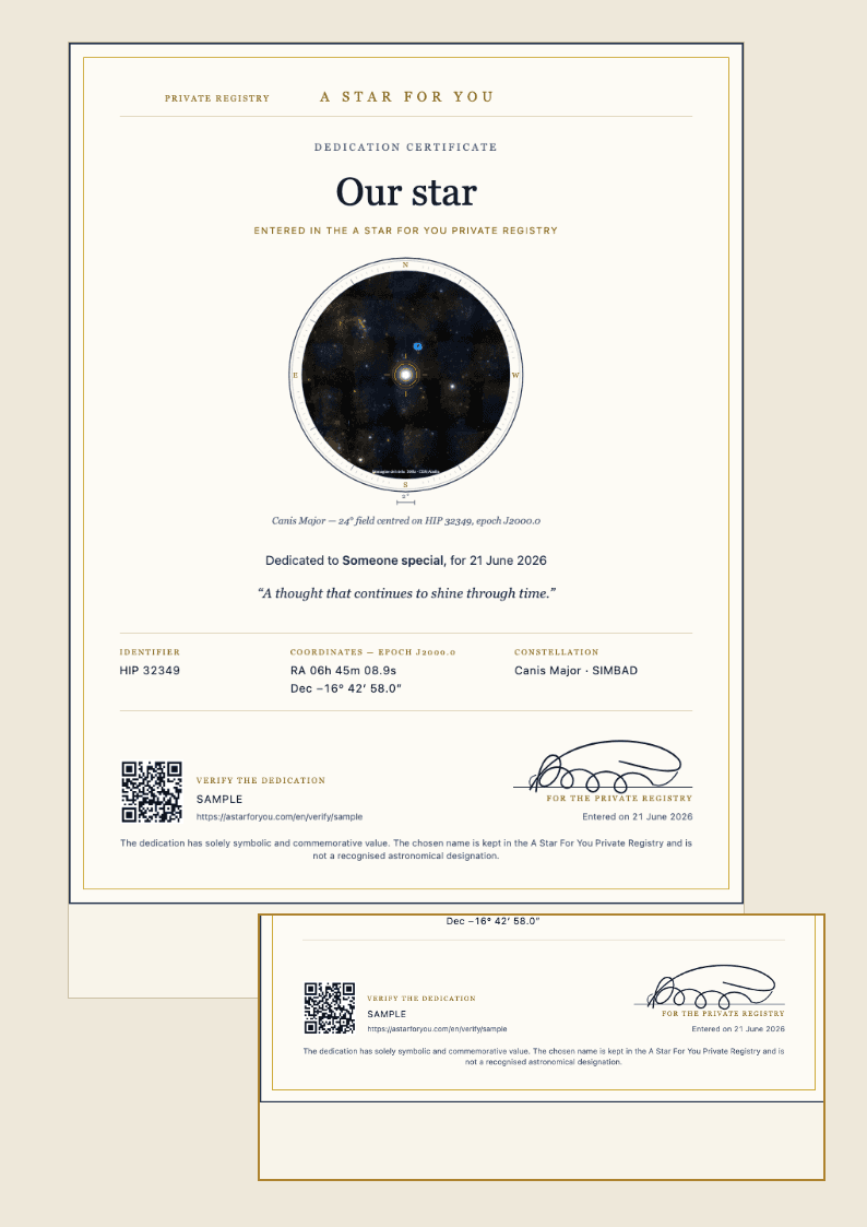 English example of the dedication certificate