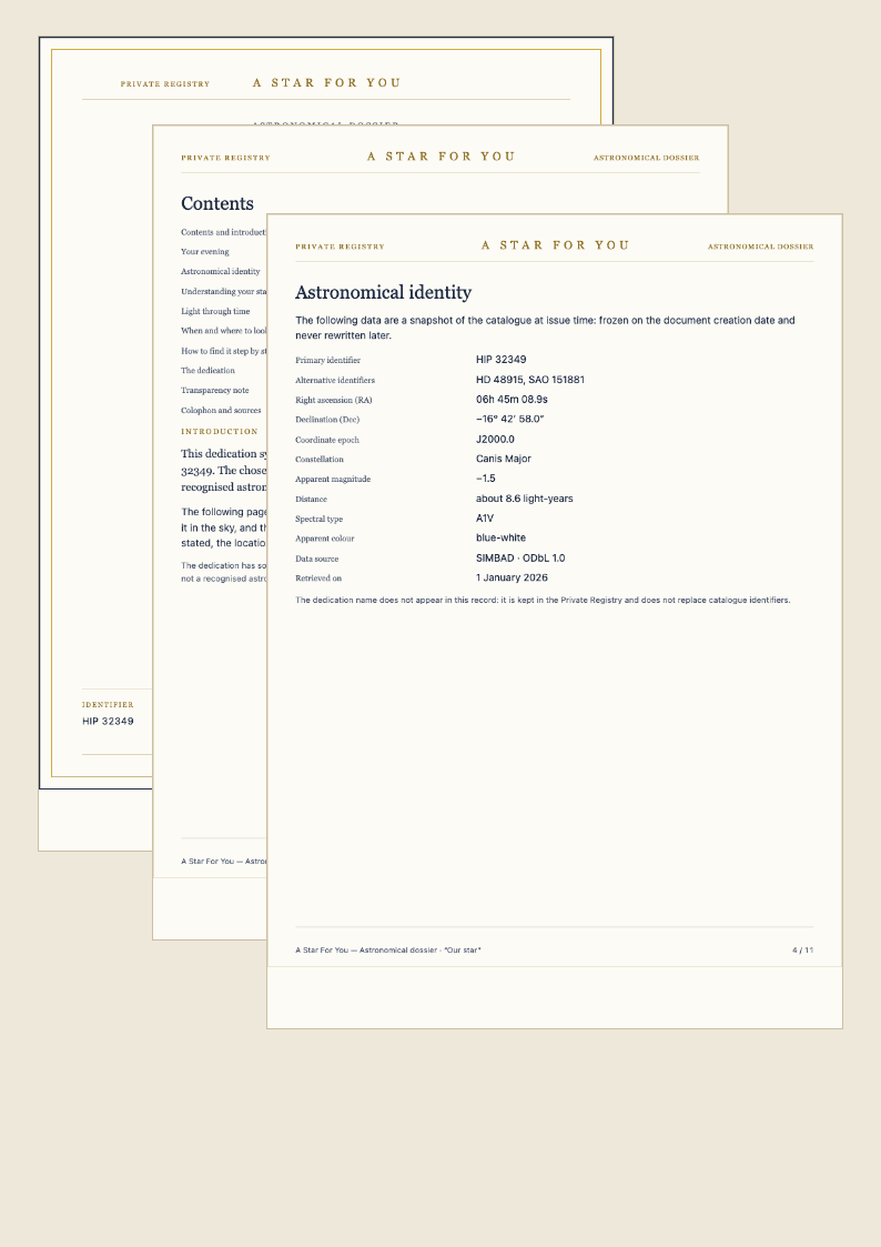 Three-page extract from the English astronomical dossier