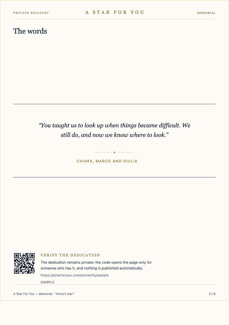 English memorial page preserving the customer's words